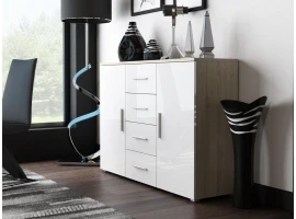 Kummut UNI valge kõrgläige/tamm sonoma