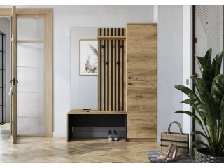 ZARIS hall, golden oak / black pilt